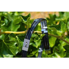   Proud of My – Fekete bőr, acél karkötő szett - 21 cm csuklóra